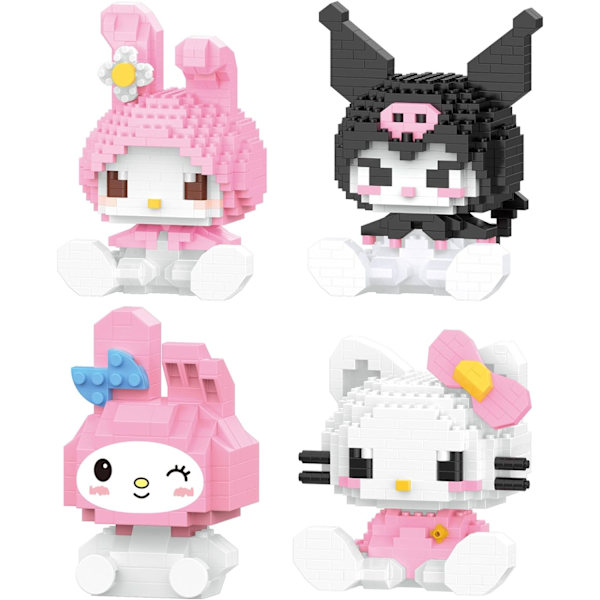 4-delt sæt af byggeklodser mini anime karakter legetøj, værelse dekoration, tegneserie byggeklodser model kit, til intellektuel uddannelse, fødselsdagsgave
