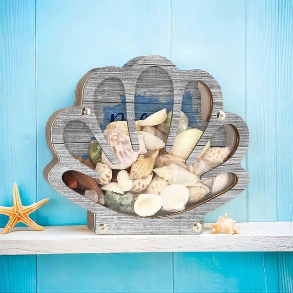 Wooden Seashell Box Coastal Decor & Keepsake Organizer