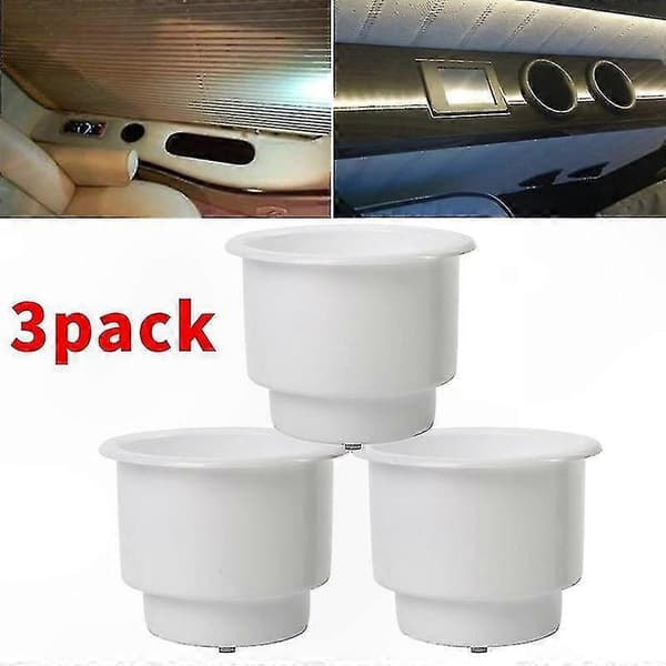 Vit plastmugg- och burkhållare med dränering för båtliv, camping och utomhusaktiviteter (3-pack)