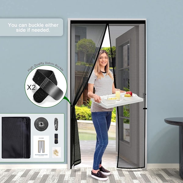 FORTYKKET Myggenet Magnetisk Dør 80x220cm Meget Tæt Mesh Myggenet Magnetisk Dør Flue Gardin Insektmiddel, Sort