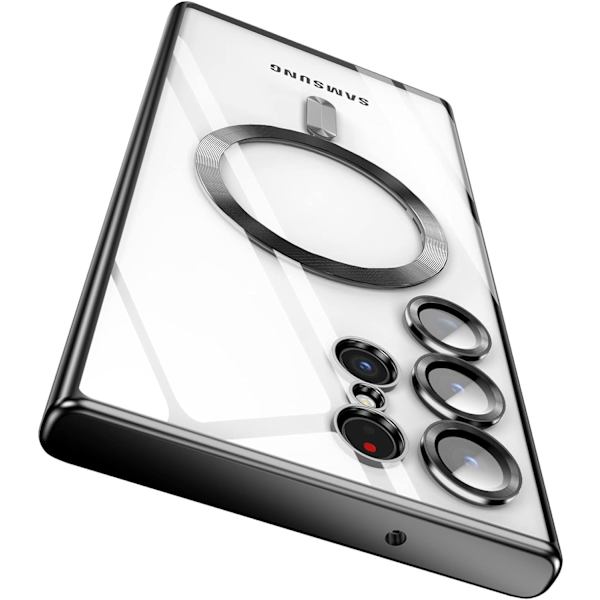 MagSafe-cover til Samsung Galaxy S23 Ultra med kamerabeskyttelse, magnetisk gennemsigtigt cover, fuld beskyttelse, belægning, anti-ridse, tyndt cover