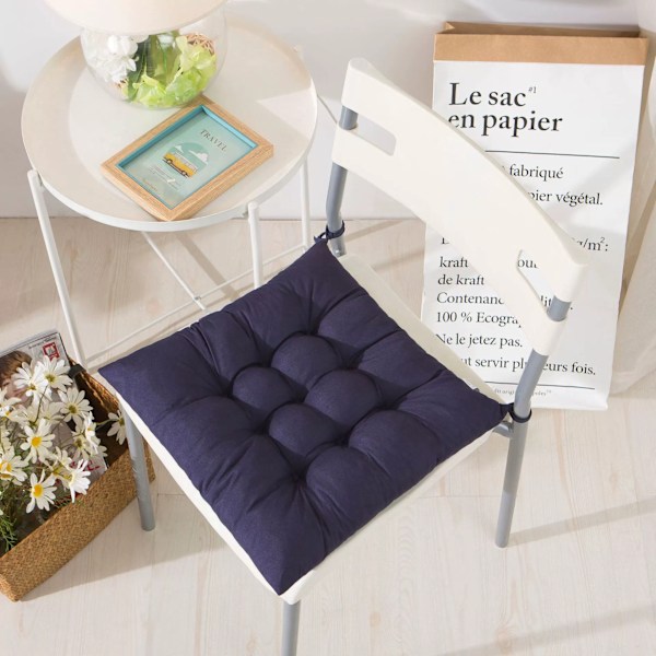 4 st mjuka stolsdynor, stolsdynor med band, stolsdynor matsal för trädgård uteplats kök matsal (40x40cm) Dark blue