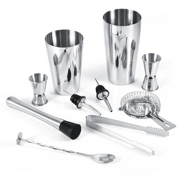 10-delt cocktail sæt, barsæt, shaker 700ml - Rustfrit stål Silver silver