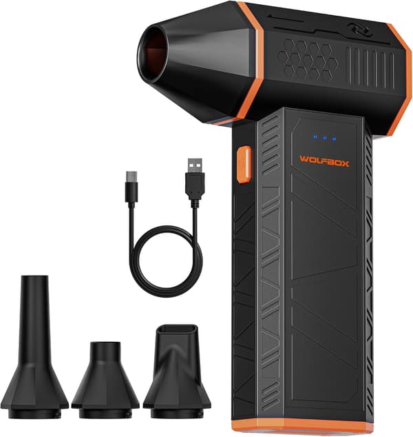 WOLFBOX - 110.000 omdr./min. Trådløs Elektrisk Luftblæser, Justerbar Mini 3-Hastigheds Ventilator