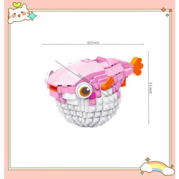 3D Mini Byggesett med Dyr, 322 Mini Blokker med Kuglefisk, 3D Morsomt Funksjonelt Byggesett, Festgave til Barn (8+) (Kuglefisk)
