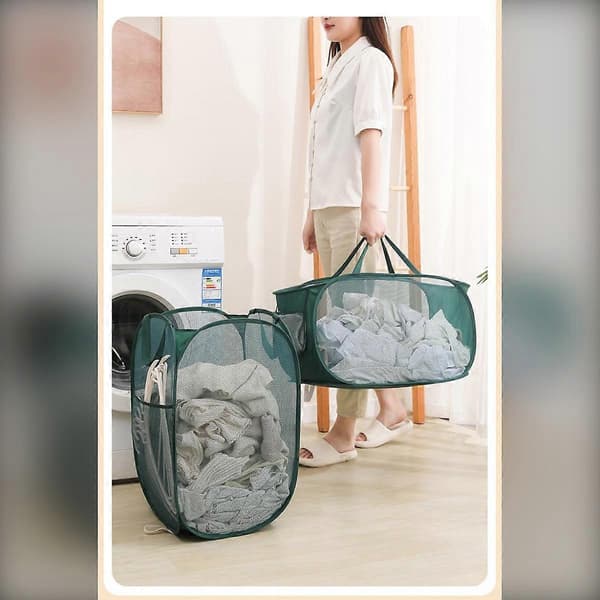 Nylon Mesh Laundry Hamper Foldable Ventilated Four-Sided Design with Handles, 62 x 29 x 33