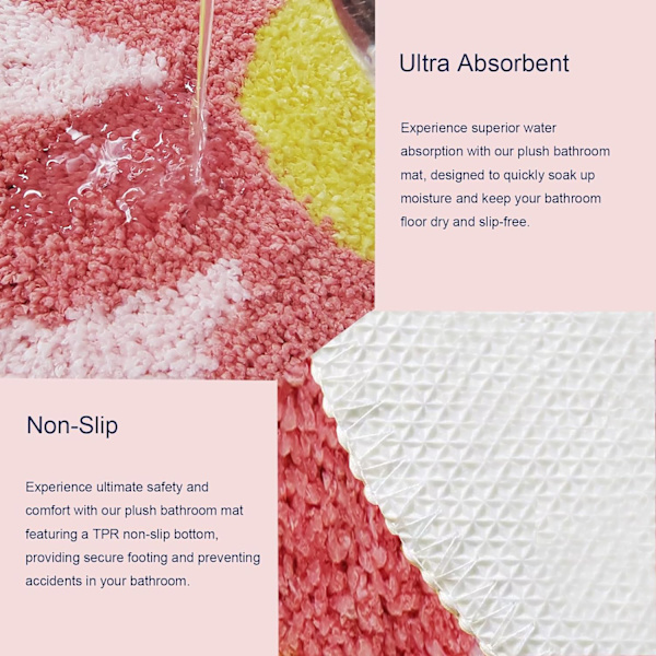 Blomster Bademåtte, Uregelmæssig Tæppe, Sød Pink Badeværelsestæppe, Mikrofiber Bademåtte, Maskinvaskbar Blød Absorberende, 23.6x23.6 tommer