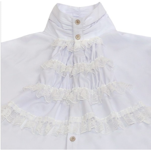 Herrar kläder parning skjorta medeltida steampunk toppfoder (Vit,XL) White XL