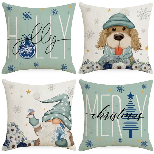 Jul kuddfodral 18 x 18 set om 4 rosa snögubbe jultomten julkrans vintersemester kuddfodral dekorativa