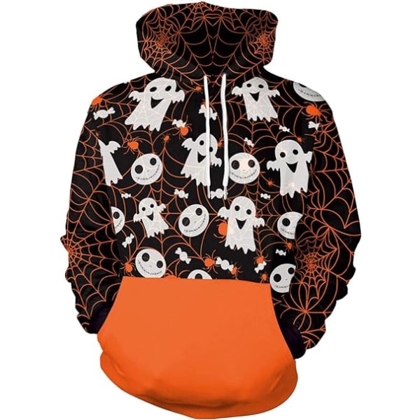 Herre Langærmet Hoodie Halloween Sjov Crew Neck Sweatshirt med Kængurulomme Jul Flerfarvet 3D Print Jumper Sweater（Størrelse：L） Style02 L