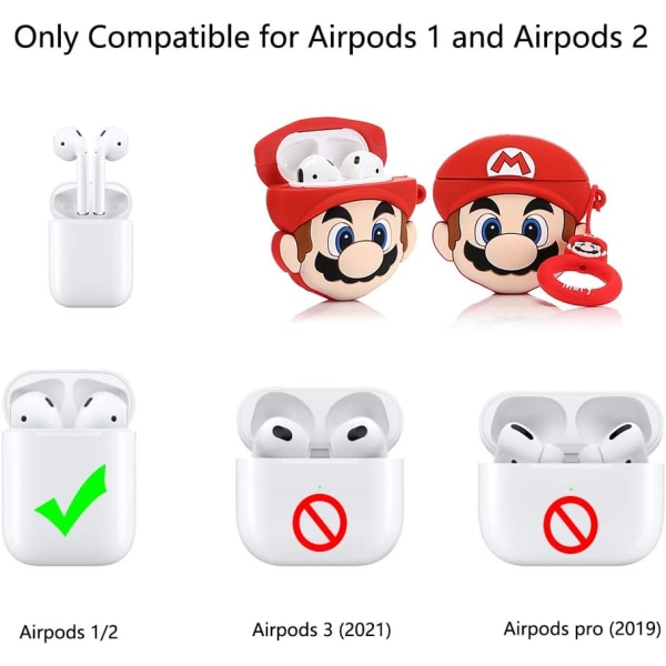 Tegneseriebeskyttende deksel for Airpods 2./1. generasjon, 3D-animert karakterdesign silikonbeskyttende deksel støtsikkert beskyttelsesdeksel med nøkkelring