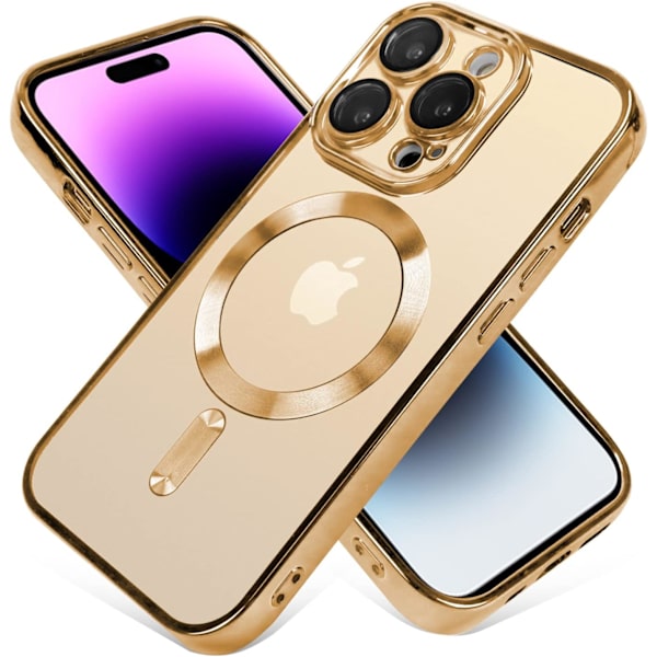 Kompatibelt iPhone 14 Pro Max-fodral med kameralinsskydd (kompatibelt med MagSafe) Reptåligt stöttåligt - Guld