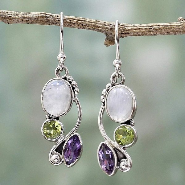 Upeat koukku-korvakorut Vintage Marquise Round Faux Moonstone Emerald Amethyst Dangle Hook -korvakorut - Hopeiset korvakorut Käytännölliset ja mukavat