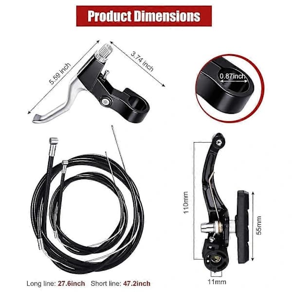 Complete Bicycle Mountain Bike Set, V-Brake + Outer Cables + Handles + Front & Rear Bicycle Brake Accessories