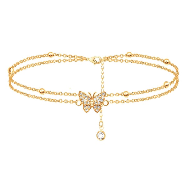 14K Butterfly Silver anklets for Women - Adjustable Layered Women's anklets - Jewelry Anklet Gifts for Women Teen Girls