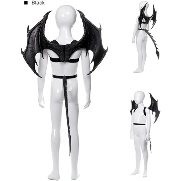 Drakdräkt för barn pojkar flickor, CRTEPST drake vinge svans mask set, Halloween dinosaurie cosplay set för barn (svart)