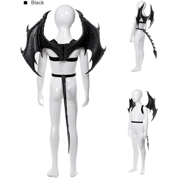 Lohikäärmeasu lapsille pojille ja tytöille, CRTEPST Lohikäärmeen siipi-häntänaamiosetti, Halloween-dinosauruksen cosplay-setti lapselle (musta)