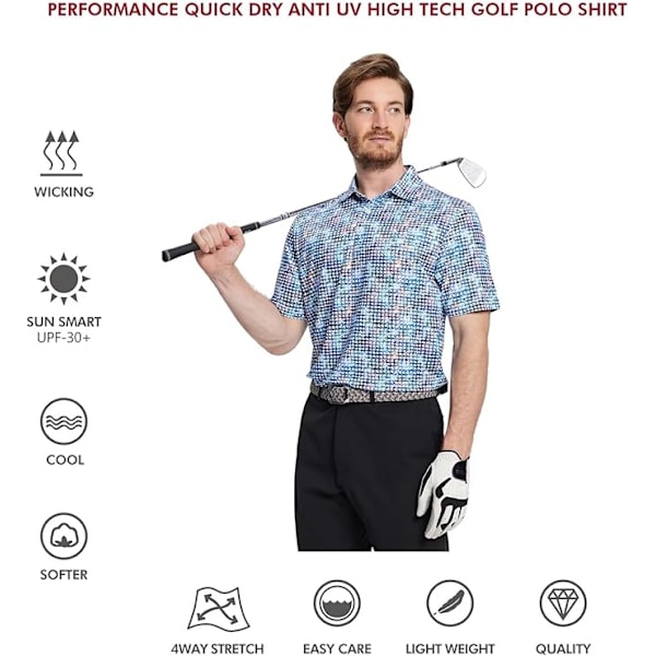 Herrgolftröjor, Dry Fit, Kortärmad, Mönstrad, Fukttransporterande prestanda XL