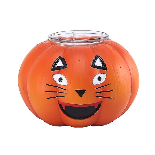 Halloween Katteansikt Gresskar Lysestake Lys Lampe Lysestake Resin Kunst Håndverk Skrivebord Atmosfære Dekor