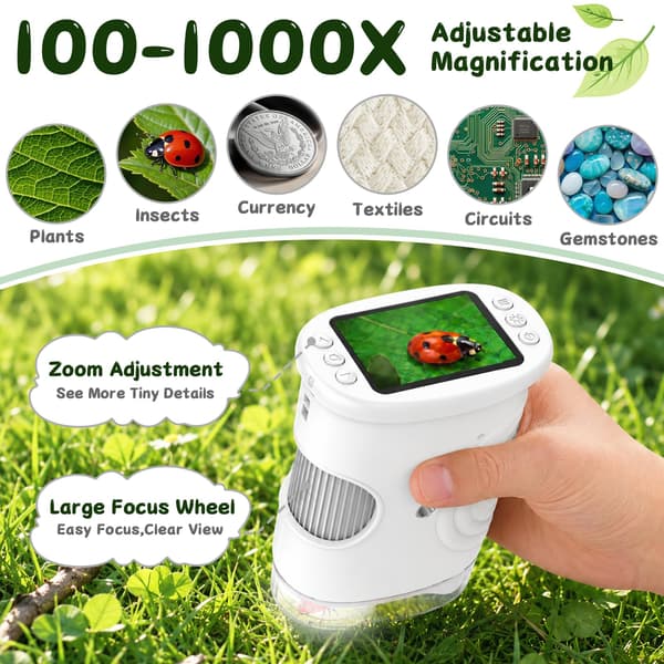SEEKID Microscope for Kids 200-1000X, STEM Toy Science Kit for Kids (White)