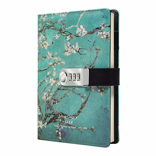 Stjernedagbog med lås, A5 PU læderjournal med kombinationslås Digital kodeord Notebook Kombinationslåsning Journal Dagbog (Stjernedagbog 6)