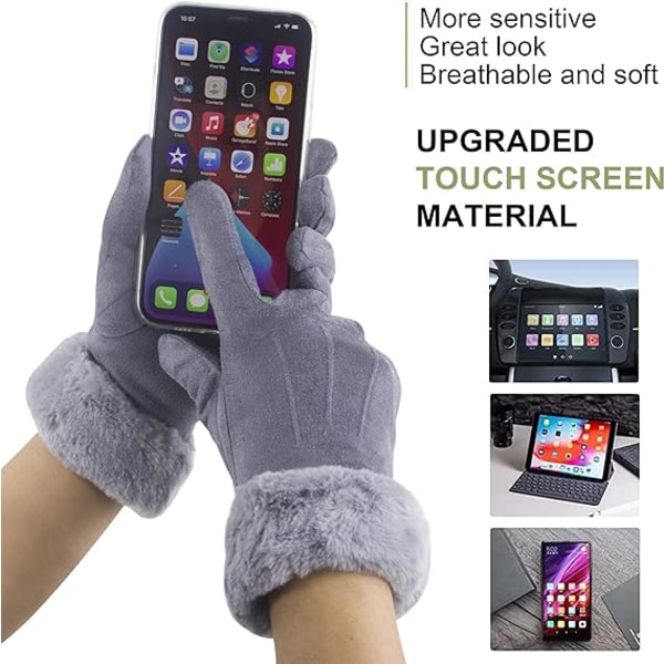 Damvantar Vinter Varma Touchscreen Handskar Termisk Mjukt Foder Elastisk Manschett Textning Handskar
