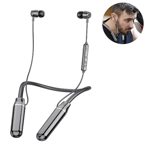 Nackband Bluetooth-hörlurar Inbyggd Mikrofon Trådlöst Sportheadset Vattentätt Svart
