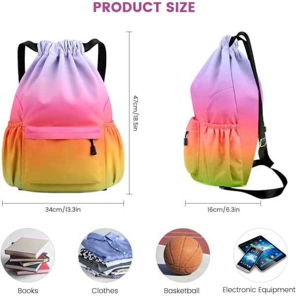 Drawstring Gym Bag, Large Drawstring Bags with Mesh Pockets, Waterproof Nylon Drawstring Bag, Drawstring Gym Bag