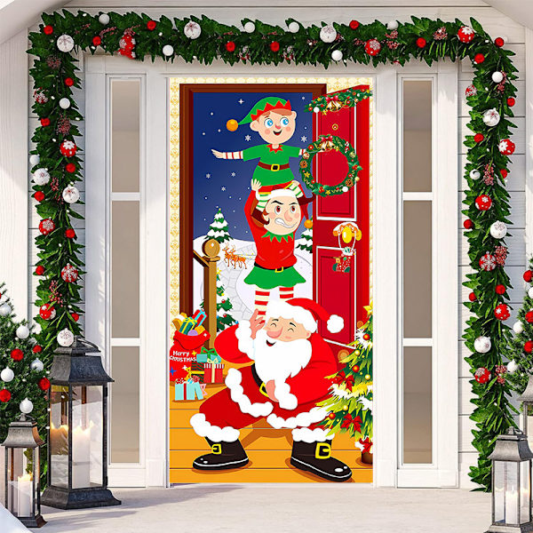 Glædelig Jul Dørbetræk Juleophæng Banner Julemand Dørbetræk Klud Polyester Jule Dørbetræk Jule Dørdekorationer, 70,9 x 35,4 Tommer