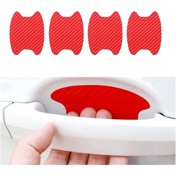 4pcs Car Door Handle Stickers, Carbon Fiber Anti-Scratch Car Door Cup Protector, Non-marking Automatic Door Handle Protector(Red/4pcs)