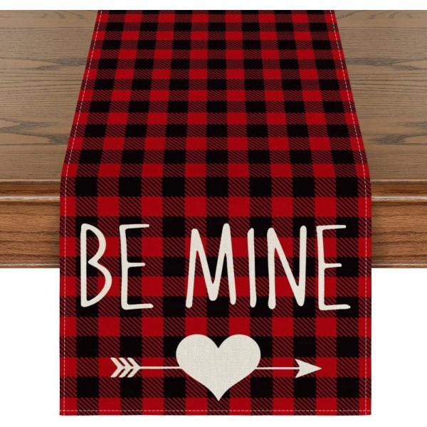 Mode Buffalo Plaid Love Hearts Valentine's Day Bordsløper, Sesongbasert Kjøkken Spisebord Dekorasjon for Innendørs Hjemmefest 13x72 Tommer