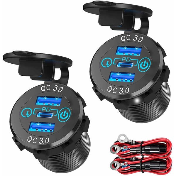 3.0 PD3.0 Trippel USB-biloplader 12V 24V 60W USB-C Multioplader med strømafbryder til båd, lastbil, autocamper