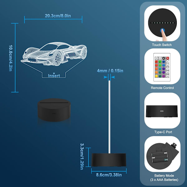 Hologram Controller 3D Natlampe til Børn, 16 Farver & Fjernbetjening Dimmer Kontrol Dreng Pige Videospil Værelse Tilbehør som Julefødselsdagsgave til Børn