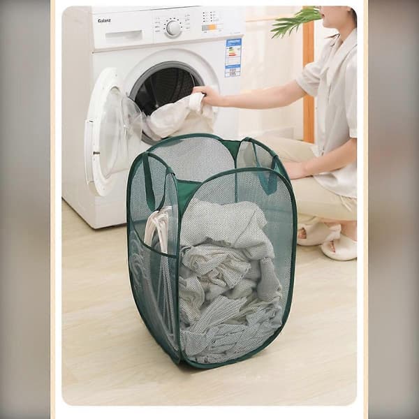 Nylon Mesh Laundry Hamper Foldable Ventilated Four-Sided Design with Handles, 62 x 29 x 33