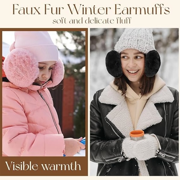 Ørevarmere for kvinner vinter sammenleggbare varme ørevarmere kunstig pels søte fuzzy ørevarmere for jenter kvinner