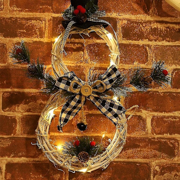 Juldekoration Rattan Girlang Deko Med Led, Snögubbe Form, Konstgjord Julgirlang, Inomhus Och Utomhus Juldekorationer, Jul De