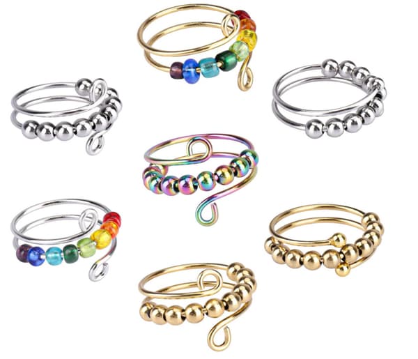 7 Pcs Fidget Anxiety Rings Adjustable Ring Set Adjustable Rings Fidget Rings Ladies Bead Band, Stackable Colorful