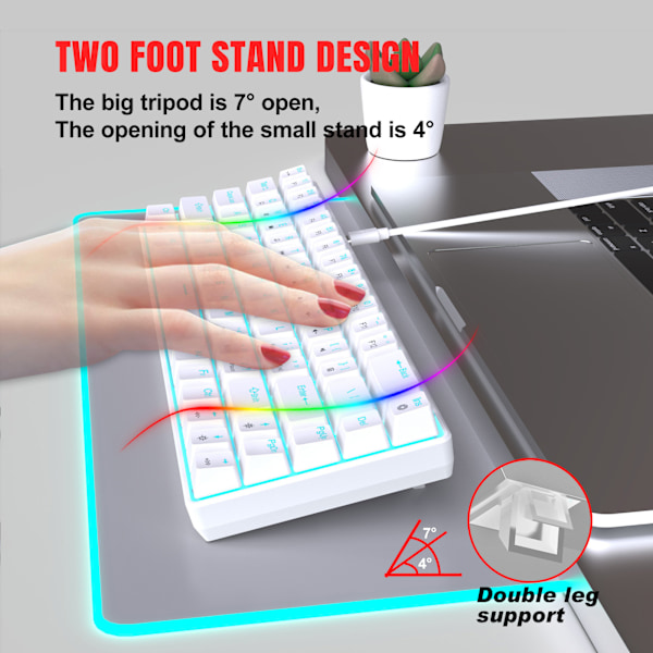 V800 68-tasters mekanisk spilltastatur, LED-bakgrunnsbelyst kablet tastatur, støtter akseutskifting, egnet for Windows XP/10/11, MAC, Linux (blå akse) BlackWhite/blue light