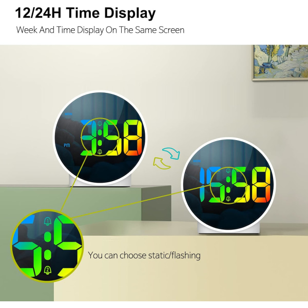 Liten digital vekkerklokke LED skrivebord reise elektronisk klokke dobbel alarm slumre dimbar dag sett 12/24H ukevisning 4 tommer