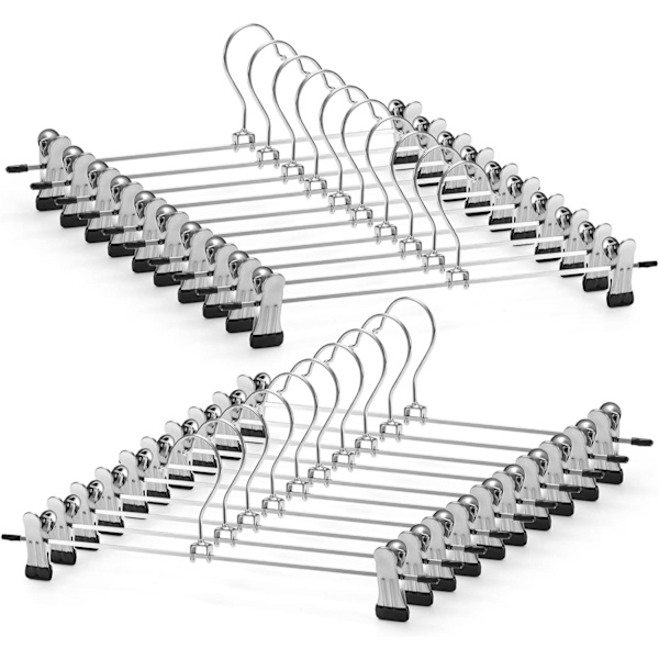 Kjolhängare med justerbara halkfria klämmor Byxhängare, platsbesparande metallhängare för rockkläder Jeans, hängare för barn vuxna (20-pack)