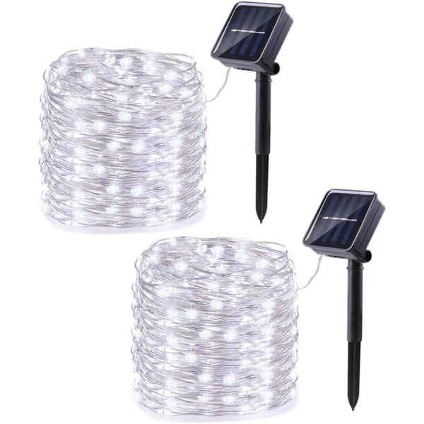 2 stycken utomhussolljusslingor, vardera 10M 100 LED vattentät 8-läges solljusslinga, lämplig för trädgård, innergård