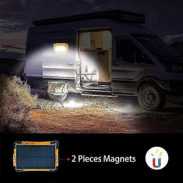 Oppladbar Solar LED Arbeidslampe Bærbar 9600mAh Camping 3000LM 4 Moduser Vanntett