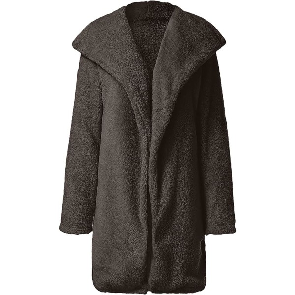 Kappa för kvinnor Sherpa-fodrad jacka Moderock Enfärgad överdimensionerade kläder Öppen framsida lång kappa (grå, L) Gray L