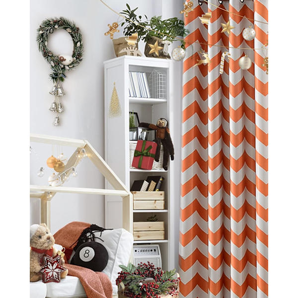 Mote Chevron Gardiner for Stue og Spisestue, Mørkleggende Blackout Grommet, 84 Tommer Lang, 52 x 84 Tommer, Oransje (1 Panel)
