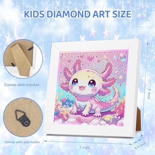 bleihum Axolotl Diamantkunst-sæt til børn 8-12 år med ramme 7x7 tommer