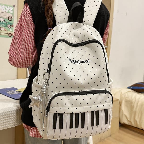 Piano Backpack Playful Twee Backpack Y2k Cute Daypack Medium School Bag Cutecore Accessories (Beige)