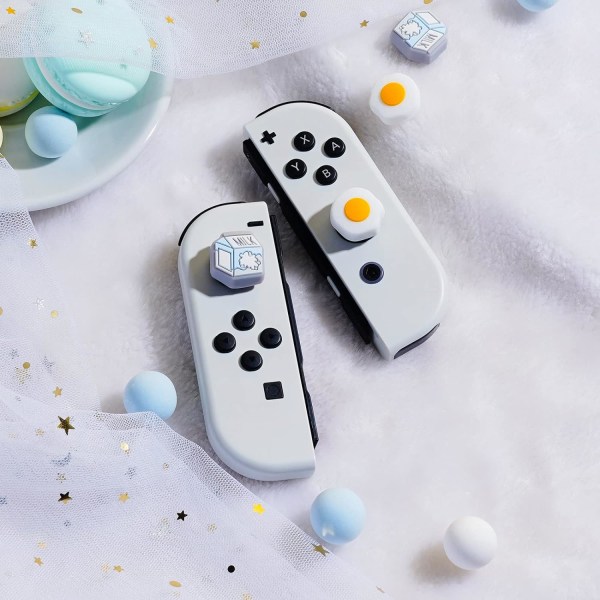 Tumgrepp för Nintendo Switch, söta styrspaksskydd med 3D- cover Mjukt bedårande silikon analog 4-st kit för switch/OLED/Lite, mjölk och ägg