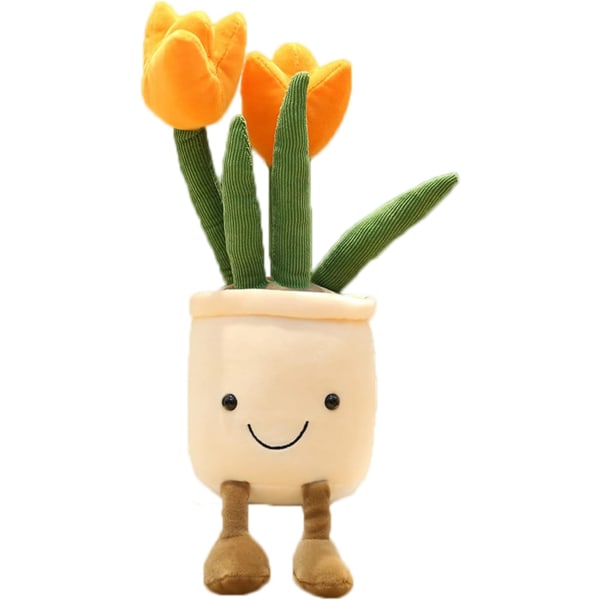 Tulip plante plys legetøj, fyldt orange blomsterpotte, Kawaii plys børn 13,78 tommer