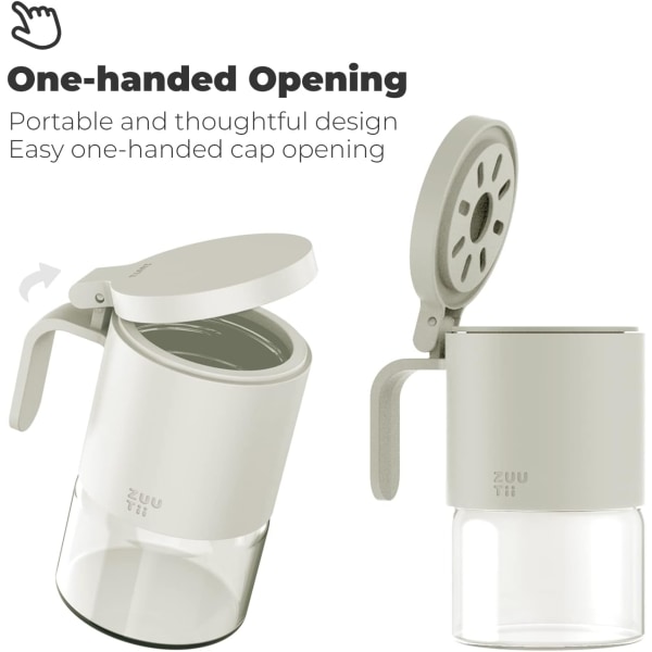 Glas kryddburkar fuktbeständiga kryddbehållare med sked 2-delad set 10 oz/300 ml kryddflaska för kökssalt, socker, peppar, cayennepeppar