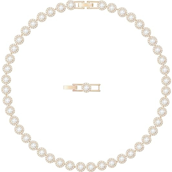 Änglaliknande halsband, örhängen och armband i kristallsmyckeskollektion, roséguld och guldtonad finish